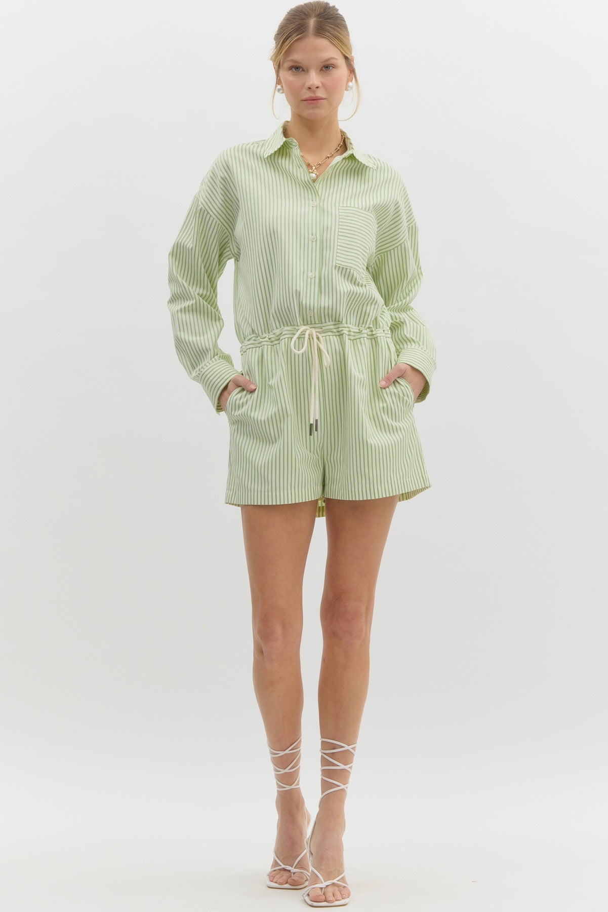 Apple Green Button Down Romper