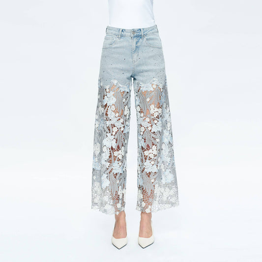 HIGH RISE WIDE LEG EMBELLISHED JEANS