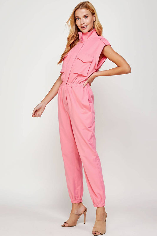 Mock Neck Sleeveless Jogger Jumpsuit